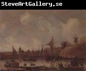 unknow artist A River landscape with ferries and other shipping,a church beyond